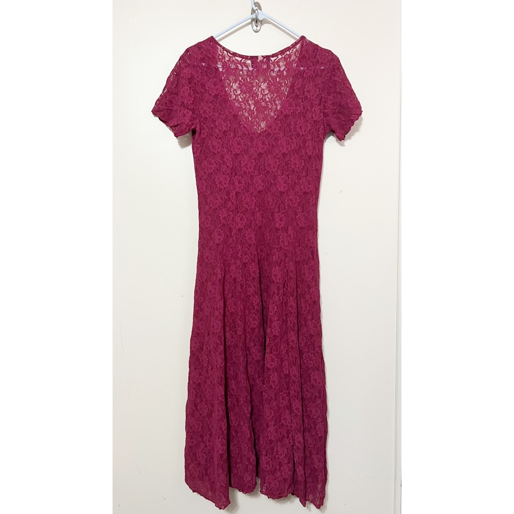 Vintage 90s Lace Fit & Flare Midi Dress S - Picture 2 of 10